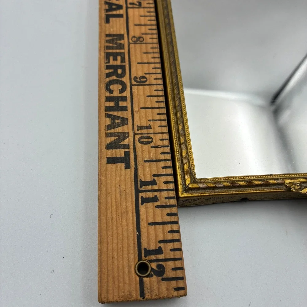 Vintage Ornate Gold Mirrored Vanity Tray Cherub Handles Rectangular 13.5in
